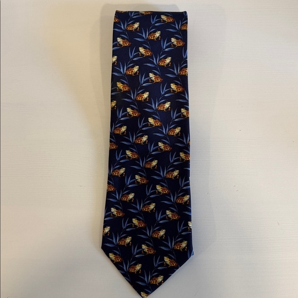 Tiffany & Co Spotted Frog Neck Tie Navy Blue Men's Business Silk Made in Italy - Picture 1 of 6